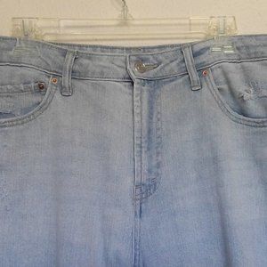 Distressed Light Blue High Rise Mom Jeans